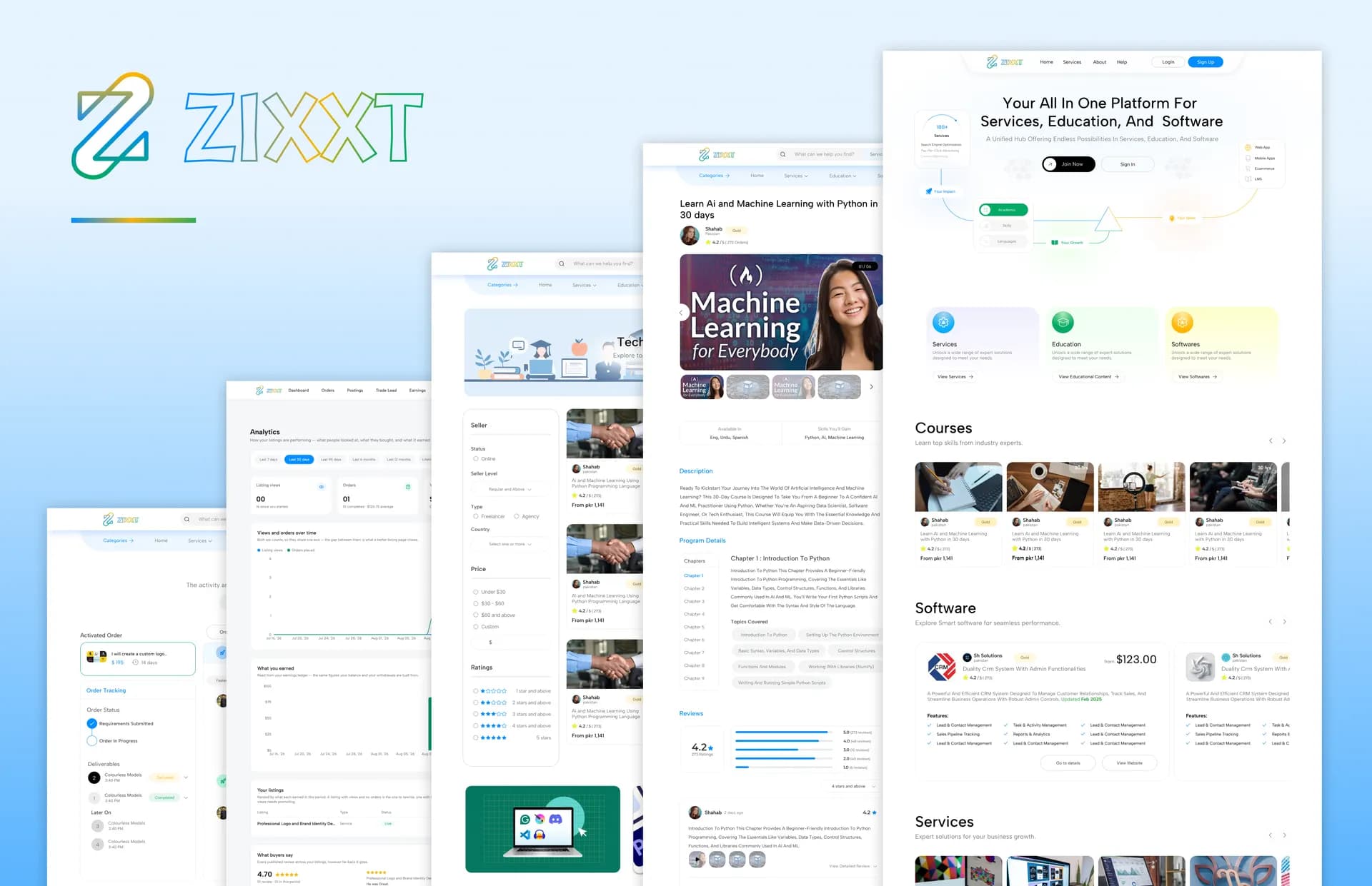 A ZIXXT course listing with pricing, chapters and seller details